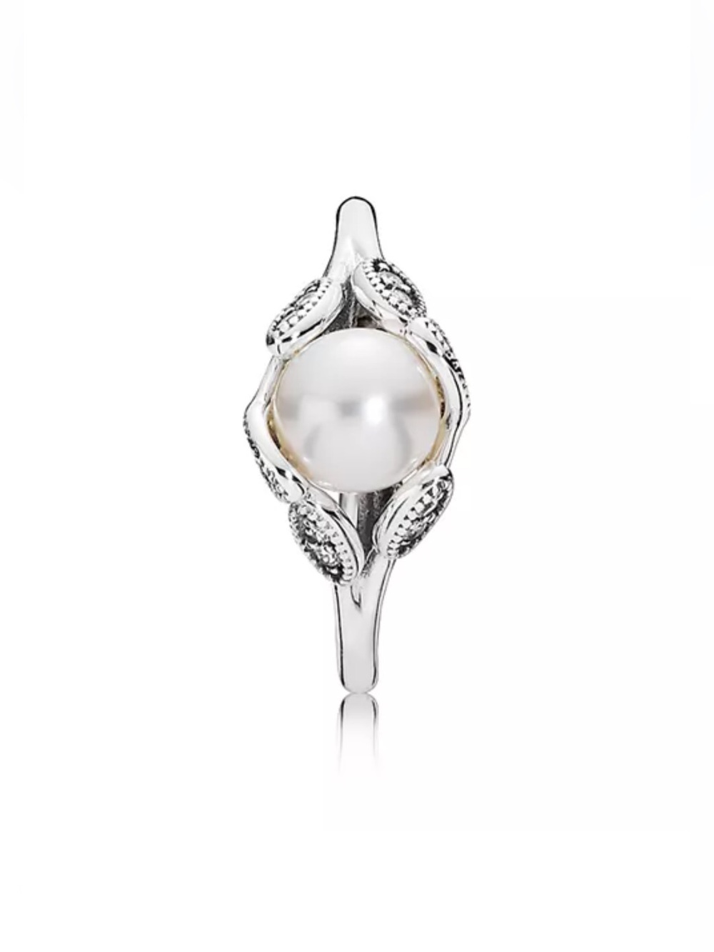 Sterling Silver, Cubic Zirconia & Cultured Freshwater Pearl Luminous Leaves Ring